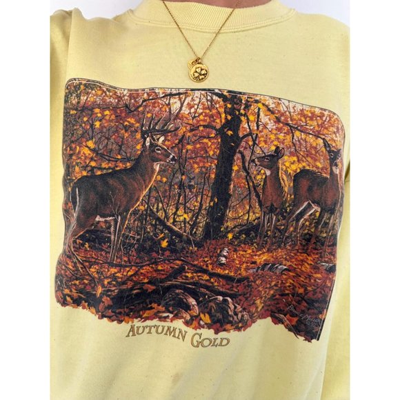 90s vintage yellow nature animal hunting double sided graphic pullover sweater - Picture 6 of 8